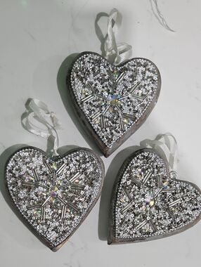 Silver Sequin Heart Hanging Ornament - Brand: